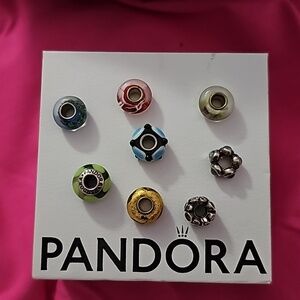 NIB/NIP Pandora Bracelet & Polishing Cloth With (8) Pre-Loved Beads